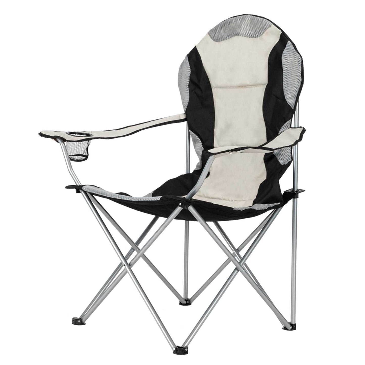 Folding portable camping chair with iron frame and durable fabric for outdoor use
