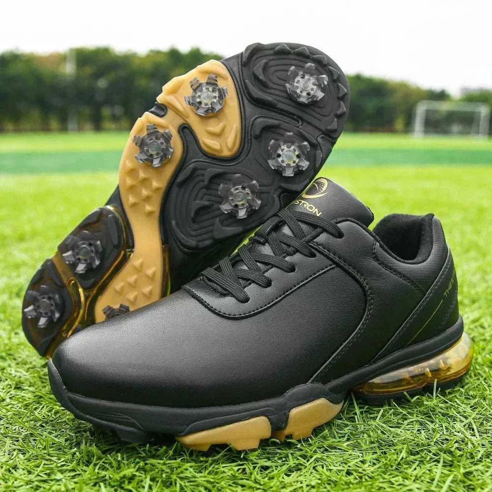 Men’s professional golf shoes with anti-slip rubber outsole, EVA insole, lace-up closure, and breathable PU upper, available in sizes 7–14