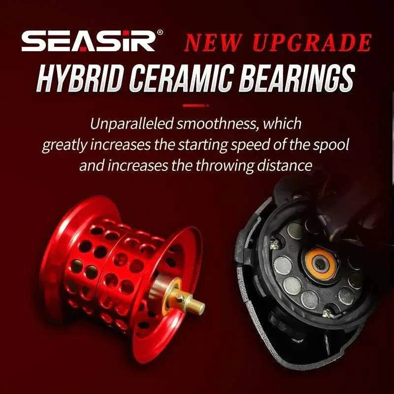 Ultralight carbon baitcasting reel with dual spool, 11+1 bearings, 7.3:1 gear ratio, and 8.5kg drag for precision fishing