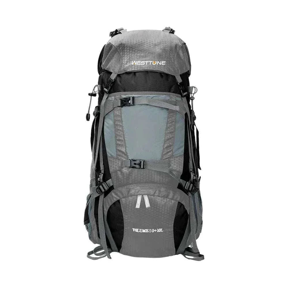 60L internal frame hiking backpack with rain cover for camping and backpacking