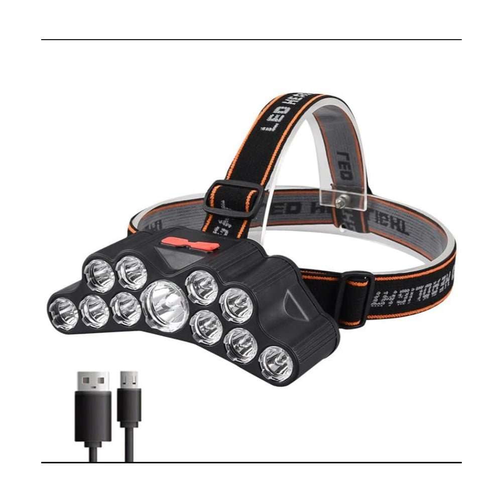 11 LED USB rechargeable headlamp with built-in 18650 battery and adjustable strap for camping and hiking