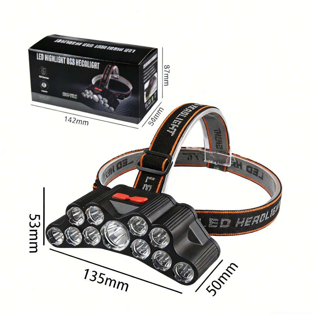 11 LED USB rechargeable headlamp with built-in 18650 battery for camping and hiking