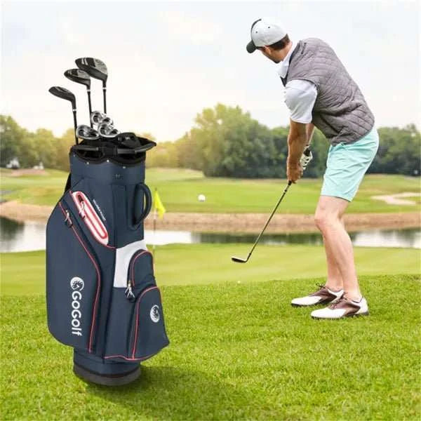 14-way golf cart bag with 6 pockets, waterproof zippers, and full club organization for golf carts