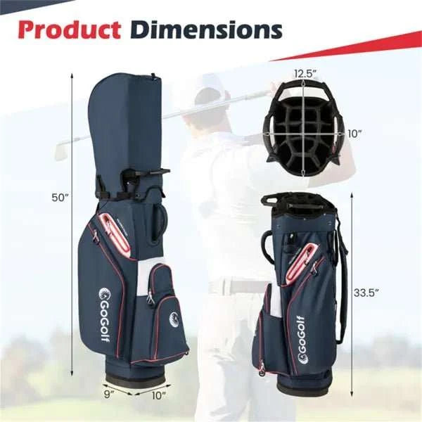 14-way golf cart bag with 6 pockets, waterproof zippers, and full club organization for easy cart attachment