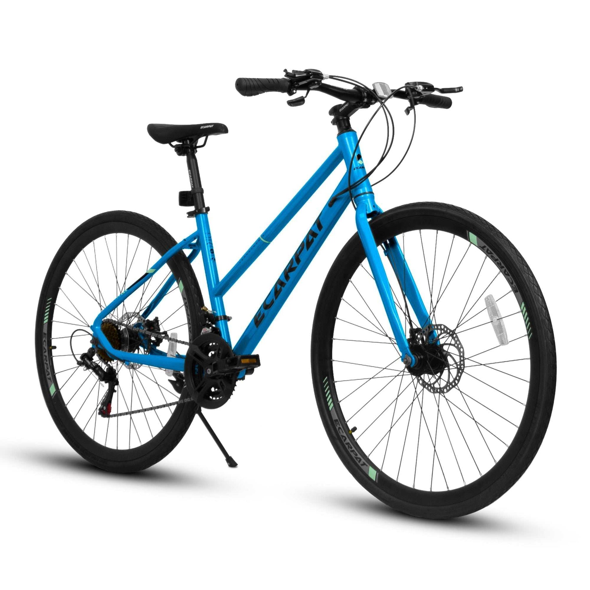 A28250 road bike with aluminum alloy wheels, 21-speed gears, disc brakes, flat handlebar, and 700C x 35mm tires for urban commuting and student use