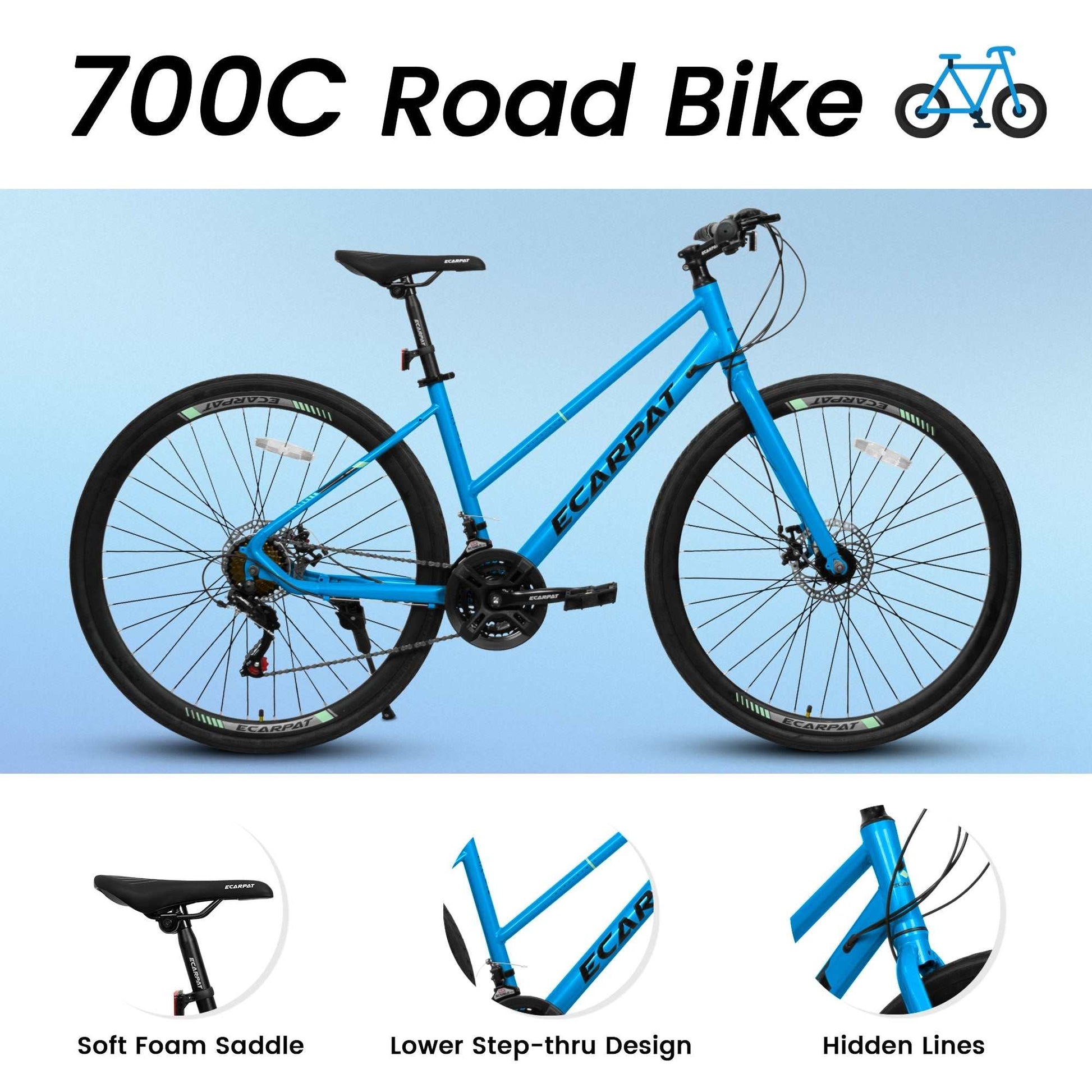 A28250 road bike with 21-speed, aluminum alloy wheels, disc brakes, flat handlebar, and 700C x 35mm tires for urban commuting.