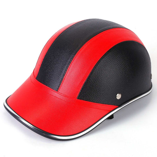 Adjustable safety bicycle helmet with sunshade brim and UV protection in red and black designs