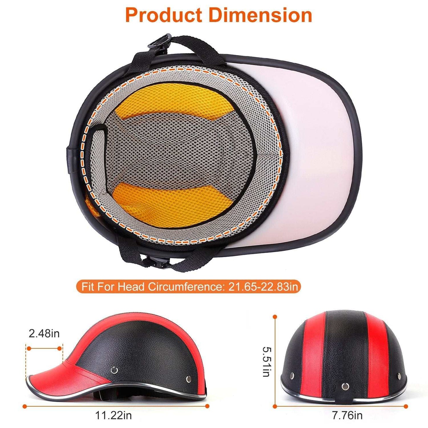 Adjustable safety bicycle helmet with sunshade brim and UV protection in red and black colors