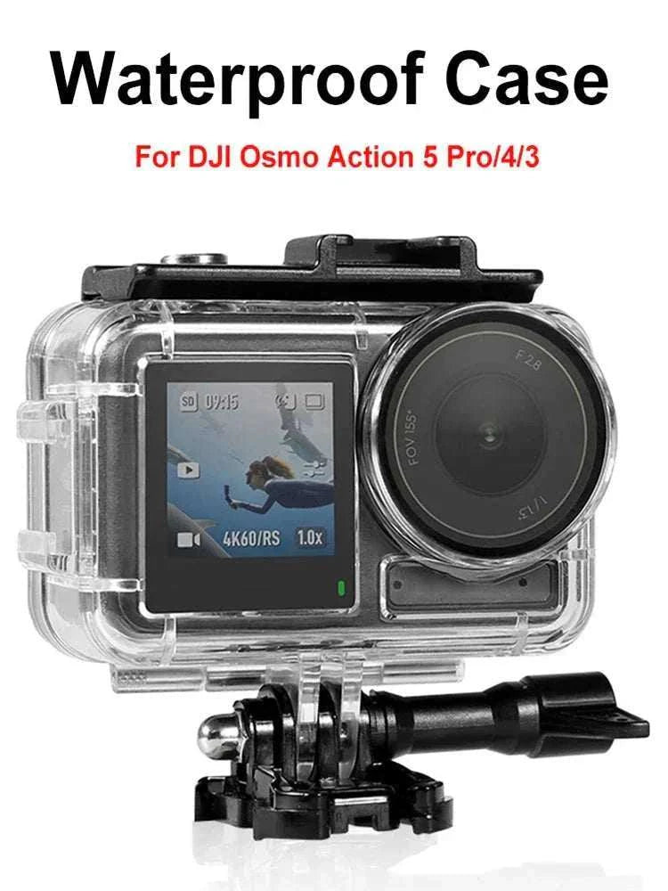 60m waterproof dive housing for action cameras with anti-fog feature and high-transparency shell