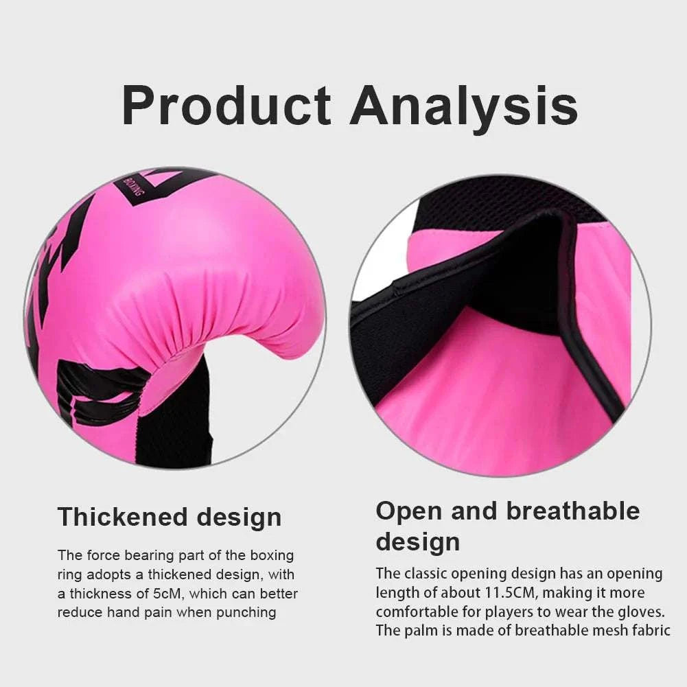 Breathable boxing gloves with durable PU leather and ventilated palm for Muay Thai training