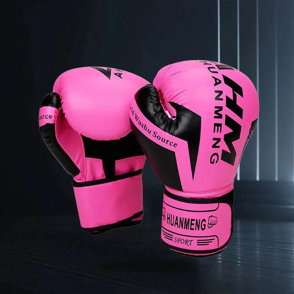 Breathable boxing gloves with durable PU leather, high-elastic foam padding, and ventilated palm for Muay Thai training