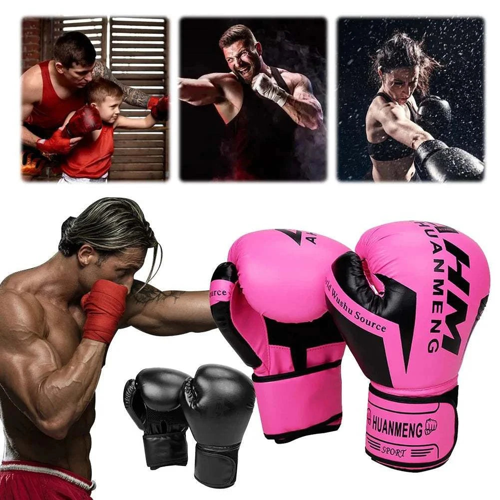 Breathable boxing gloves with durable PU leather and ventilated palms for Muay Thai training