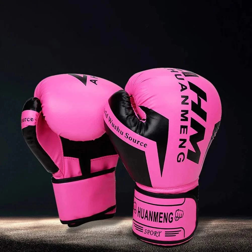 Breathable boxing gloves with durable PU leather and ventilated palm for Muay Thai training