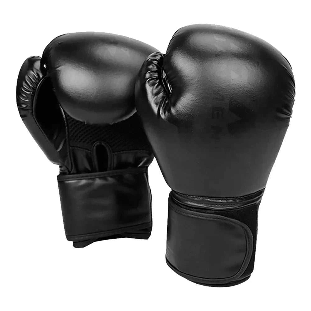 Breathable boxing gloves for Muay Thai with durable PU leather, ventilated palms, and ergonomic wrist strap for training and sparring