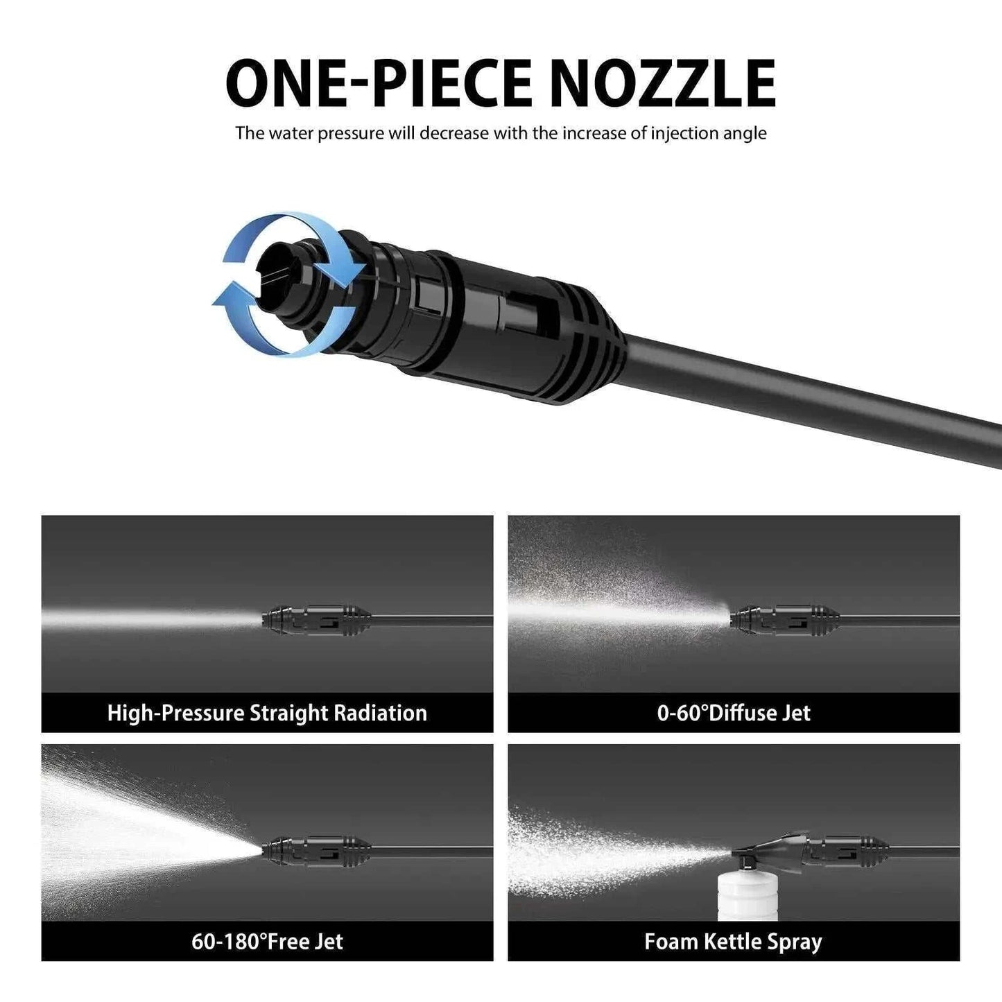 Briefness 2200W pressure washer with 180 bar pressure, 3-in-1 nozzle, 7m hose, and lightweight design for efficient outdoor cleaning