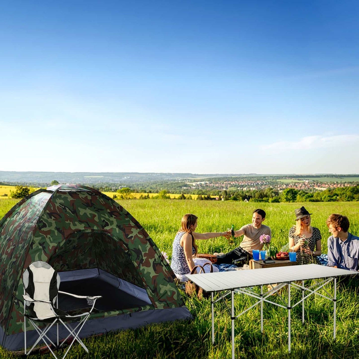 Portable folding camping chair with iron frame and durable fabric for outdoor use