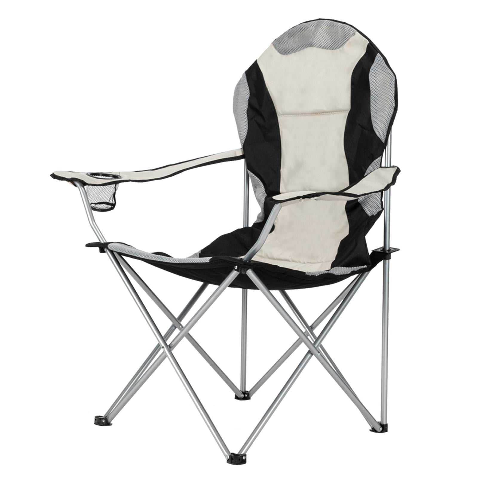 Folding portable camping chair with iron frame and durable fabric for outdoor use