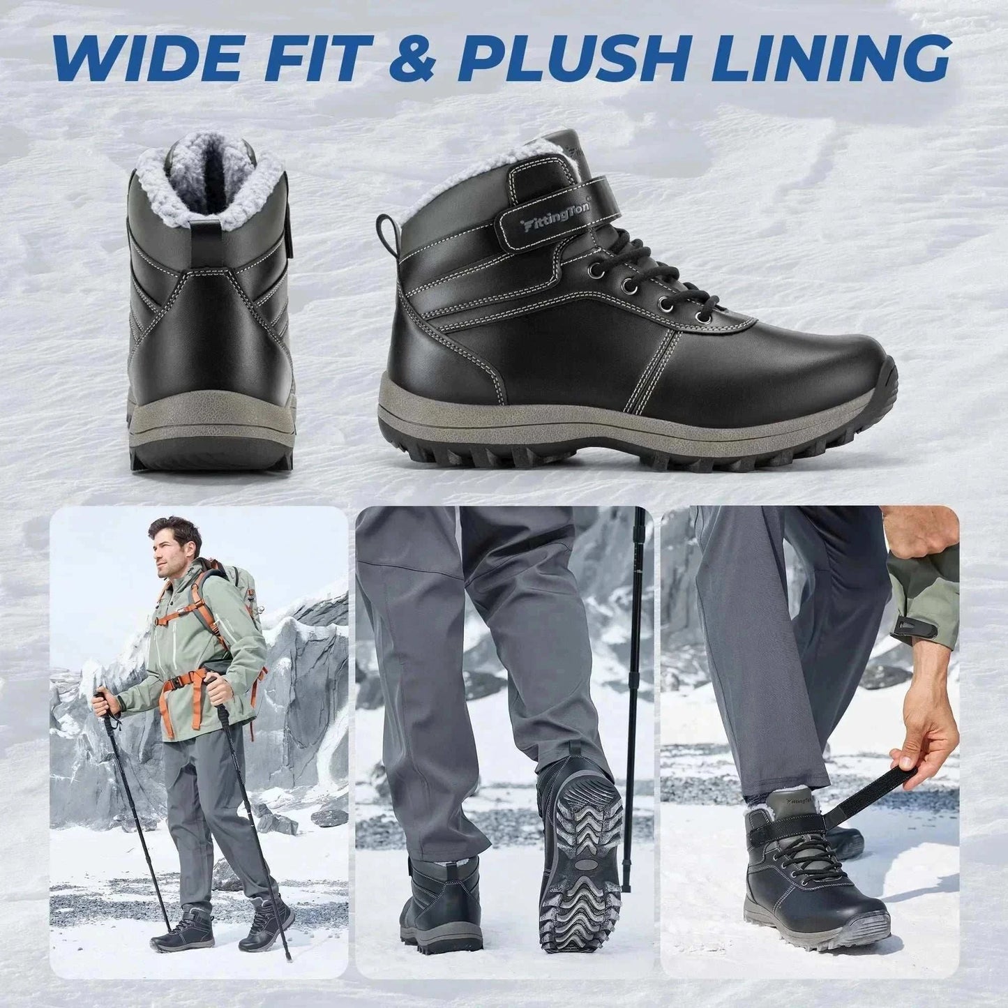 Closure Fittington Snow Boots men’s warm thick lined winter footwear with wide toe box and plush collar