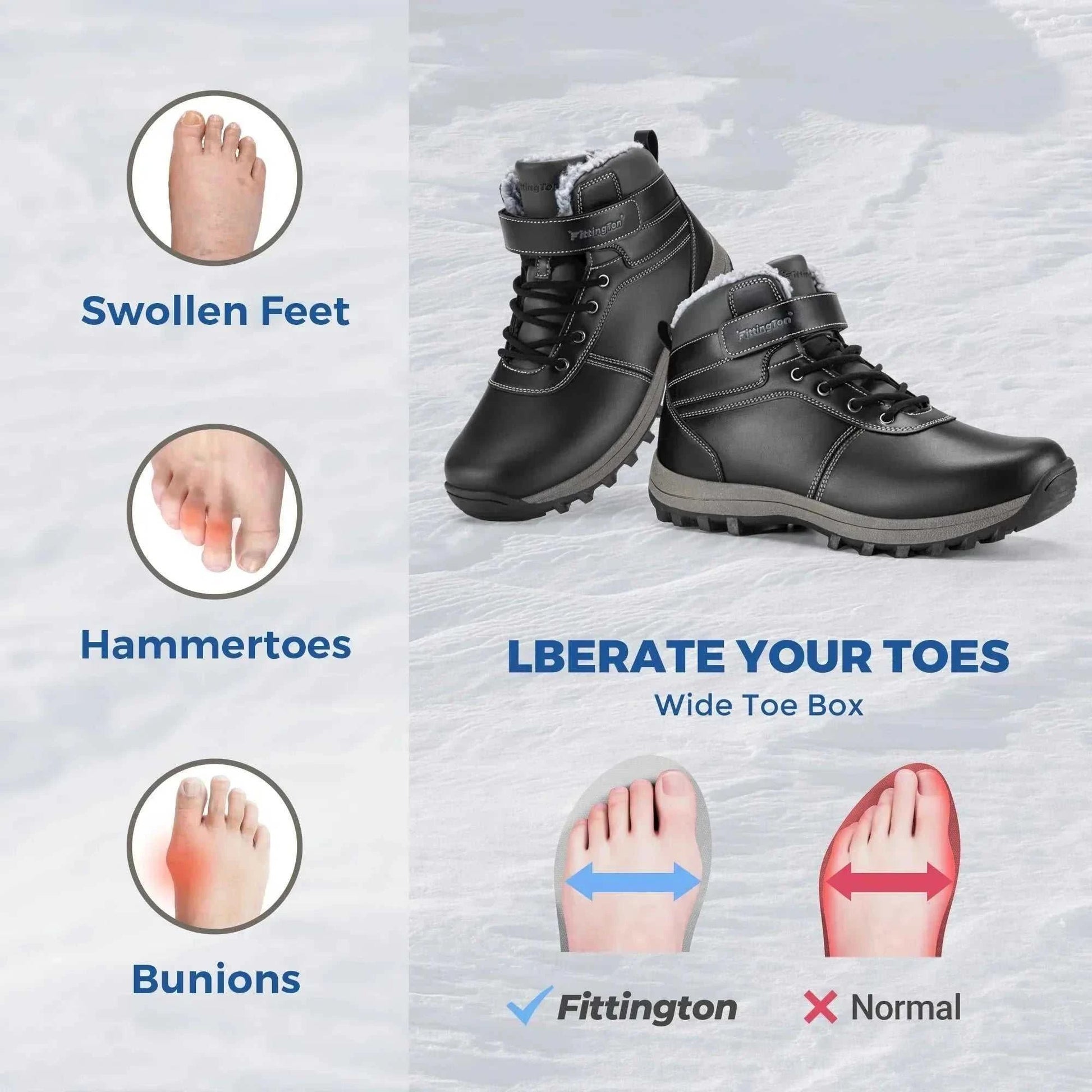 Closure Fittington Snow Boots men's warm thick lined winter footwear with wide toe box and plush collar