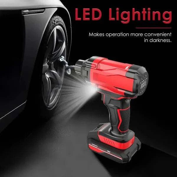 Cordless car tire pump with digital display, 150 PSI, rechargeable 6000mAh battery, and LED light for quick inflations