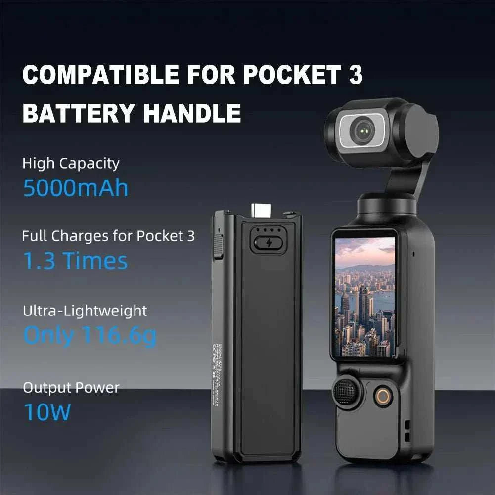 Portable battery hand grip with fast charging power bank for pocket action cameras