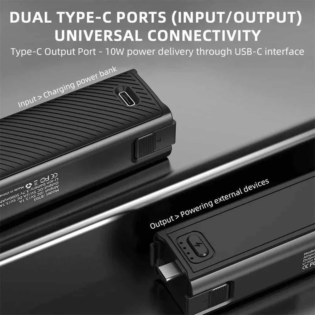 Portable battery hand grip for pocket action cameras with fast charging and ergonomic design