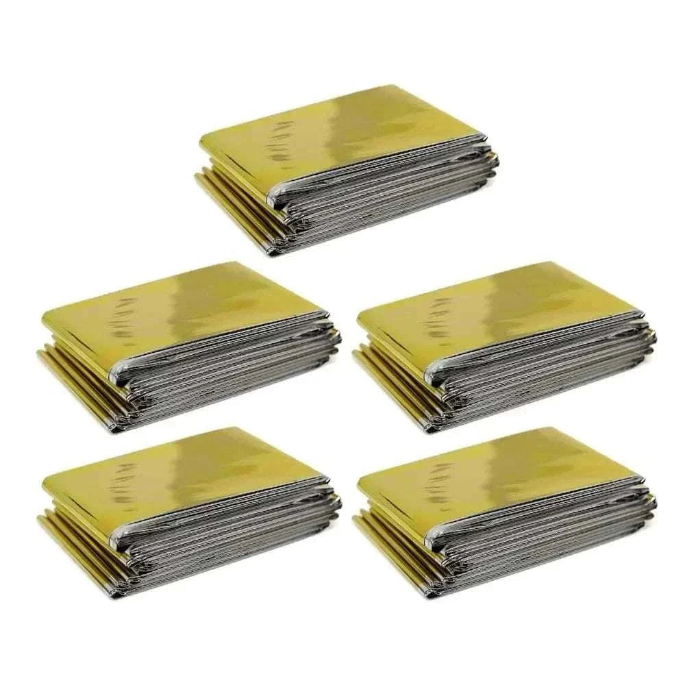 Compact emergency thermal blanket with gold and silver dual-color, waterproof and windproof for outdoor rescue and heat retention