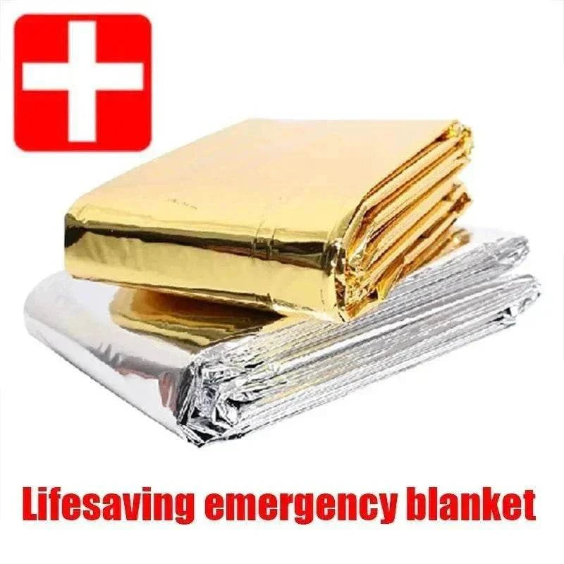 Compact emergency thermal blanket with gold and silver waterproof windproof design for outdoor rescue