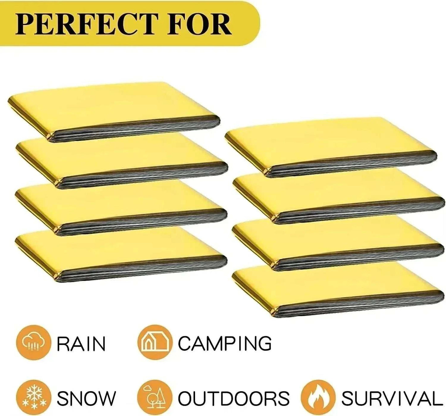 Compact emergency thermal blanket with gold and silver aluminum film, waterproof, windproof, and heat-reflective for outdoor rescue use