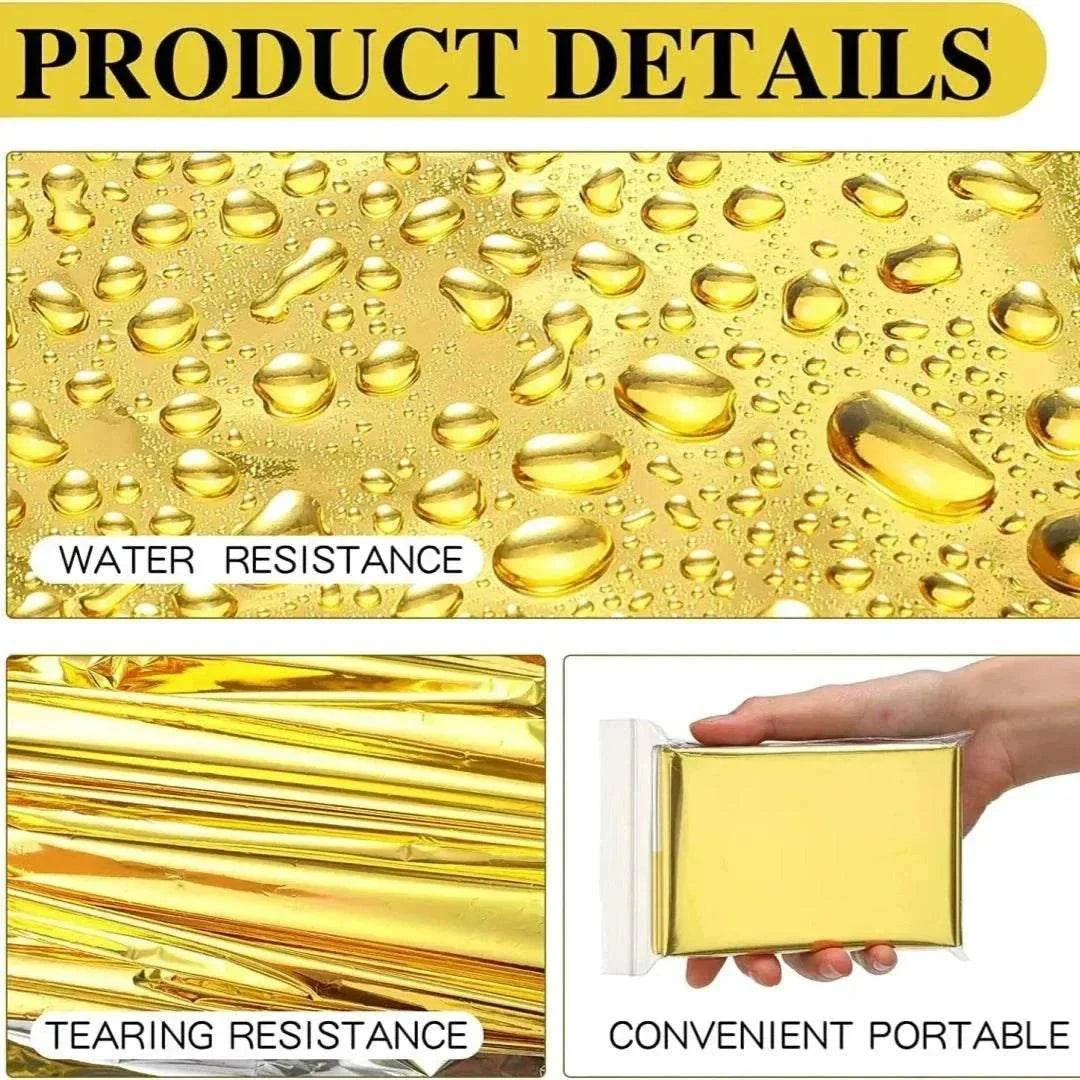 Compact emergency thermal blanket with gold and silver dual-color, waterproof and windproof for outdoor rescue