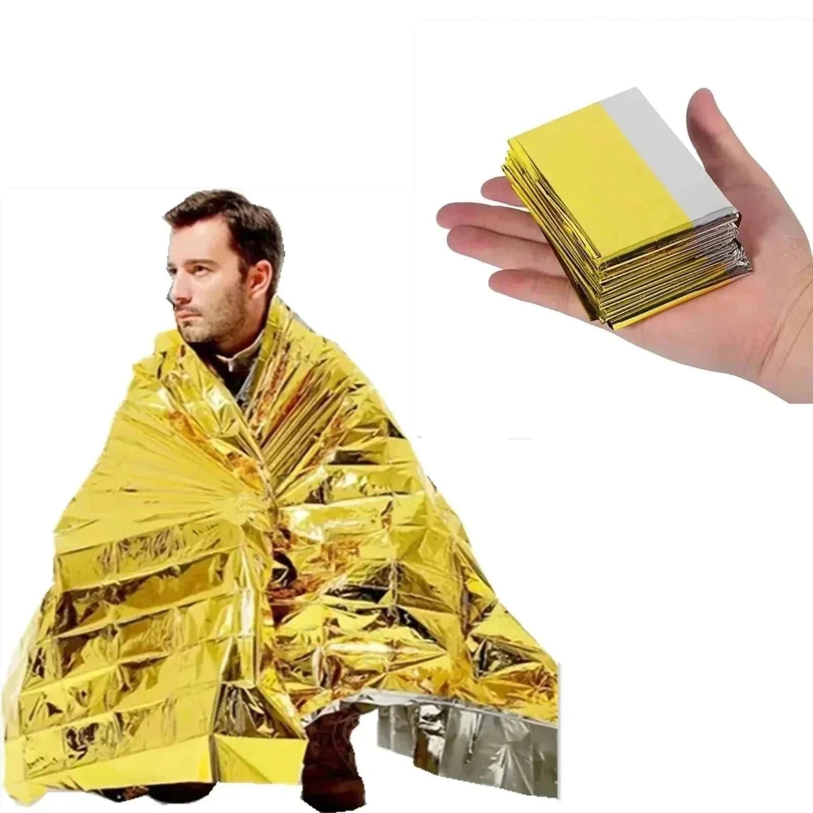 Compact emergency thermal blanket with gold and silver waterproof windproof design for outdoor rescue