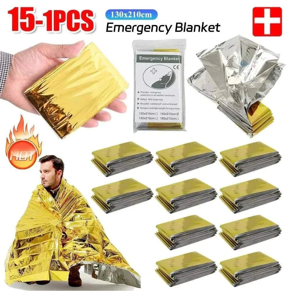 Compact emergency thermal blanket with gold and silver dual-color, waterproof and windproof for outdoor rescue use