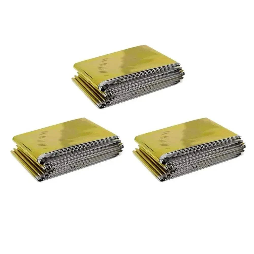 Compact emergency thermal blanket with gold and silver dual-color, waterproof, windproof, and heat-reflective for outdoor rescue use