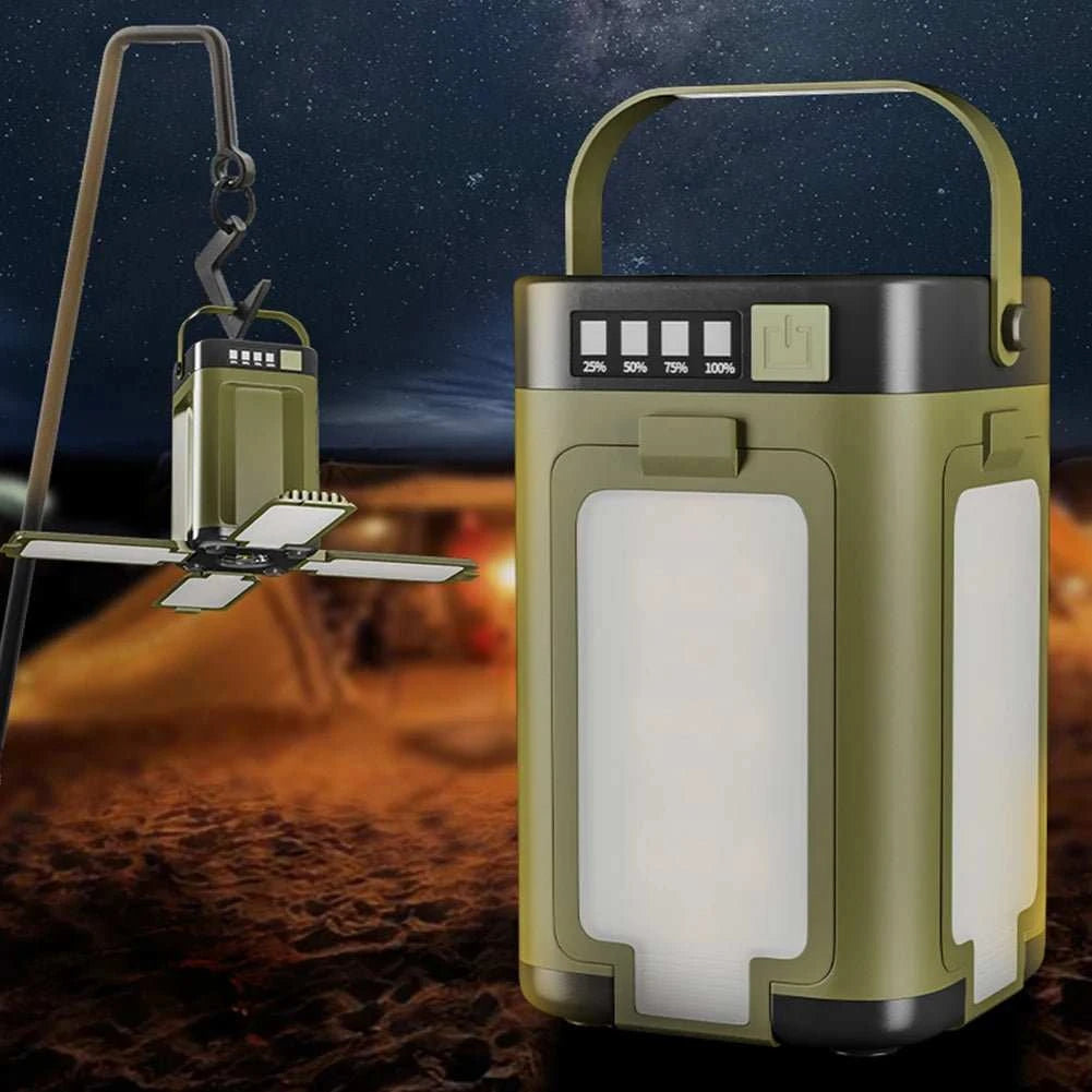 Foldable camping light solar rechargeable lantern with power bank and multi-mode flashlight