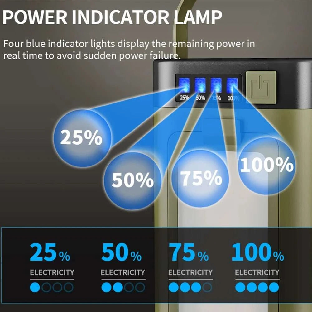 Foldable camping light with solar rechargeable lantern and power bank for outdoor use