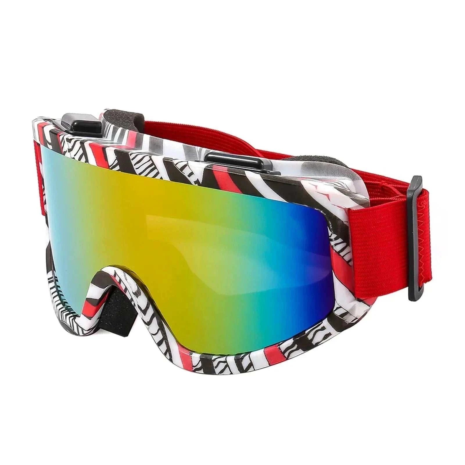 Frame ski goggles with anti-glare lenses for skiing and snowboarding on snowy slopes