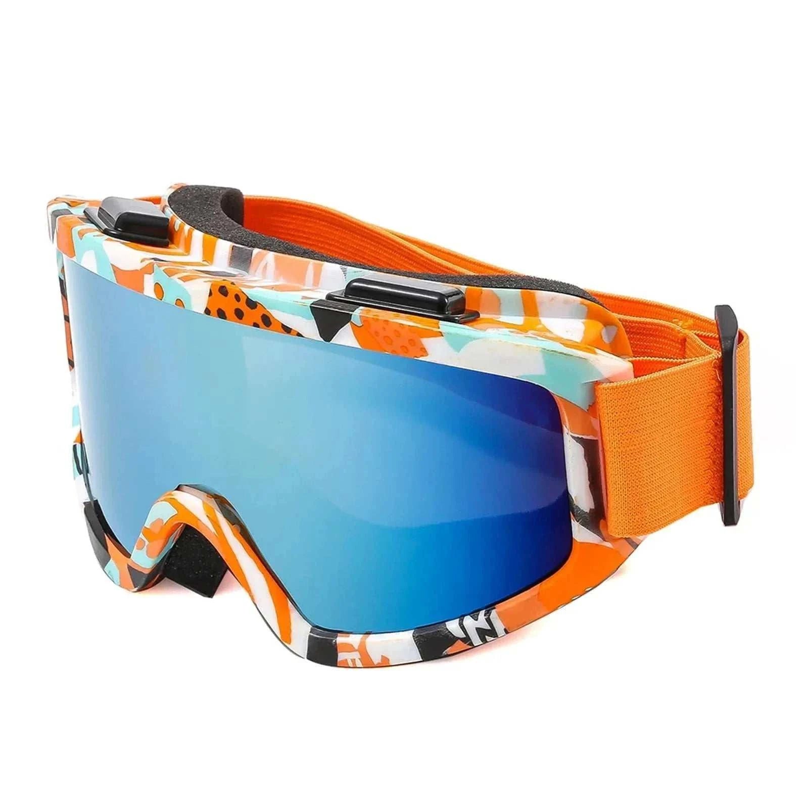 Frame ski goggles with anti-glare lenses for snowboarding and skiing on snowy slopes