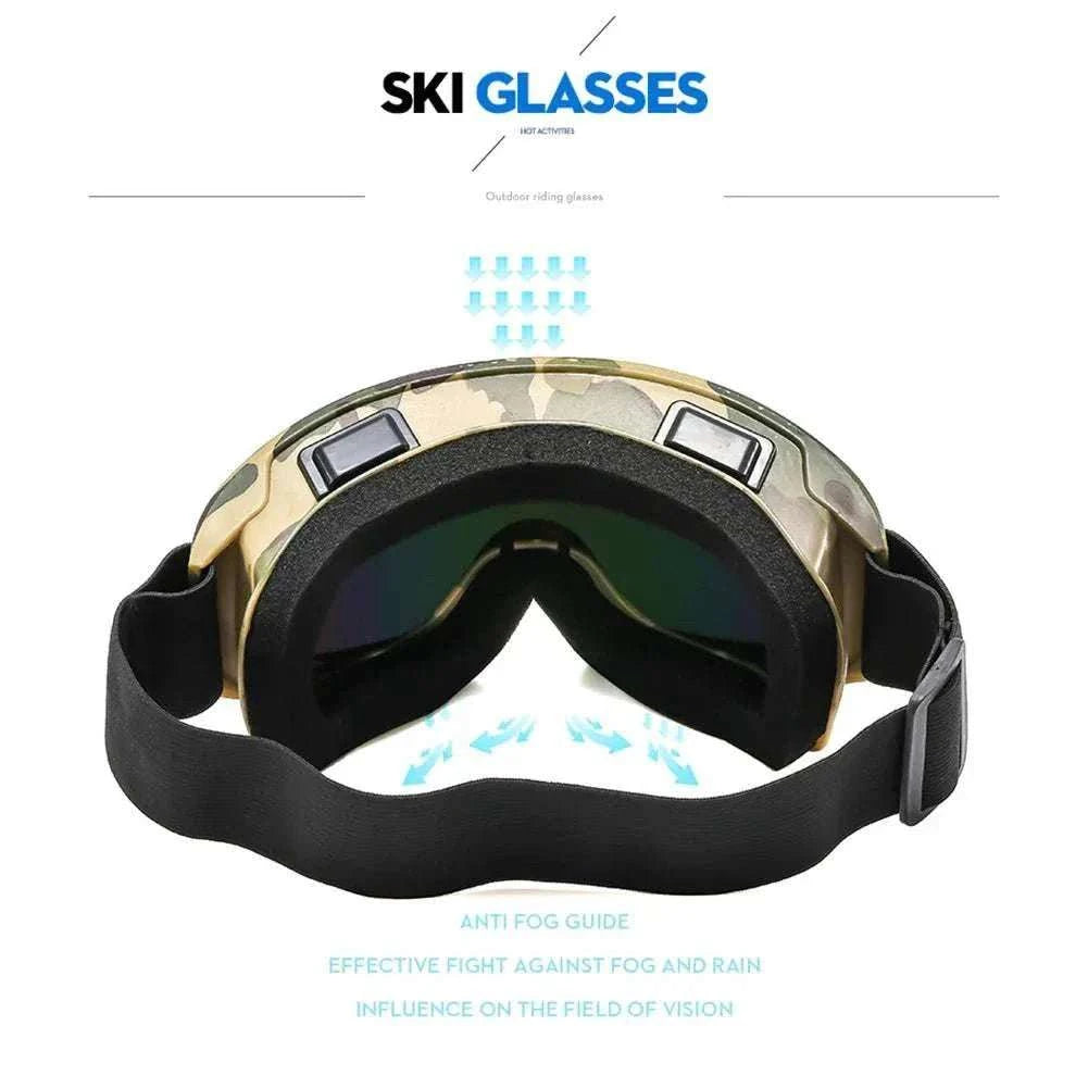 Frame ski goggles with anti-glare lenses for snowboarding and skiing, featuring durable PC frame and UV protection