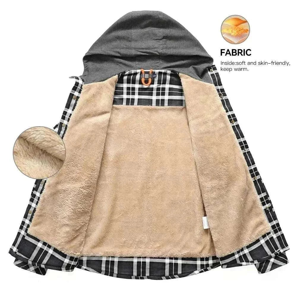 Men's hooded sherpa-lined plaid flannel winter coat full-zip slim fit
