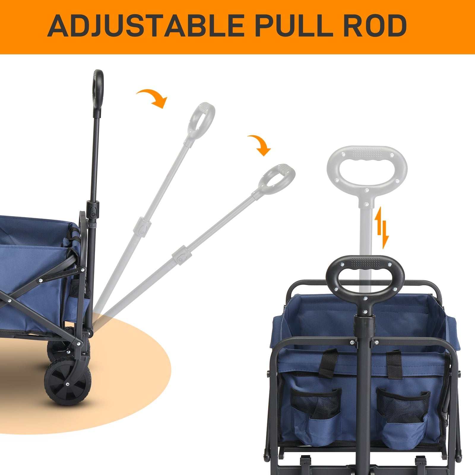 Garden folding cart with steel frame and 600D Oxford cloth carrying garden supplies, folds flat for storage