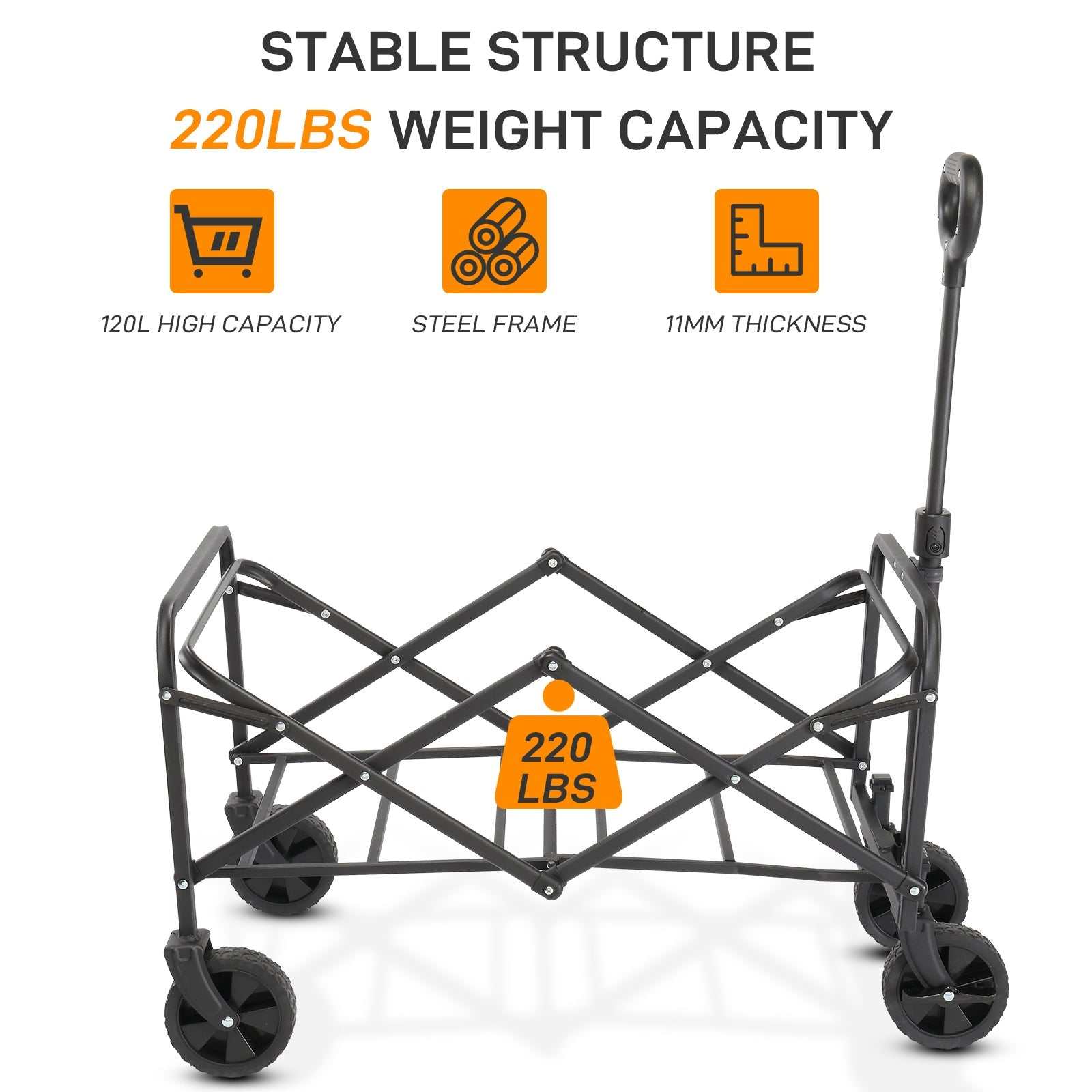 Garden folding cart with steel frame and 600D Oxford cloth, folding design, 220 lbs capacity