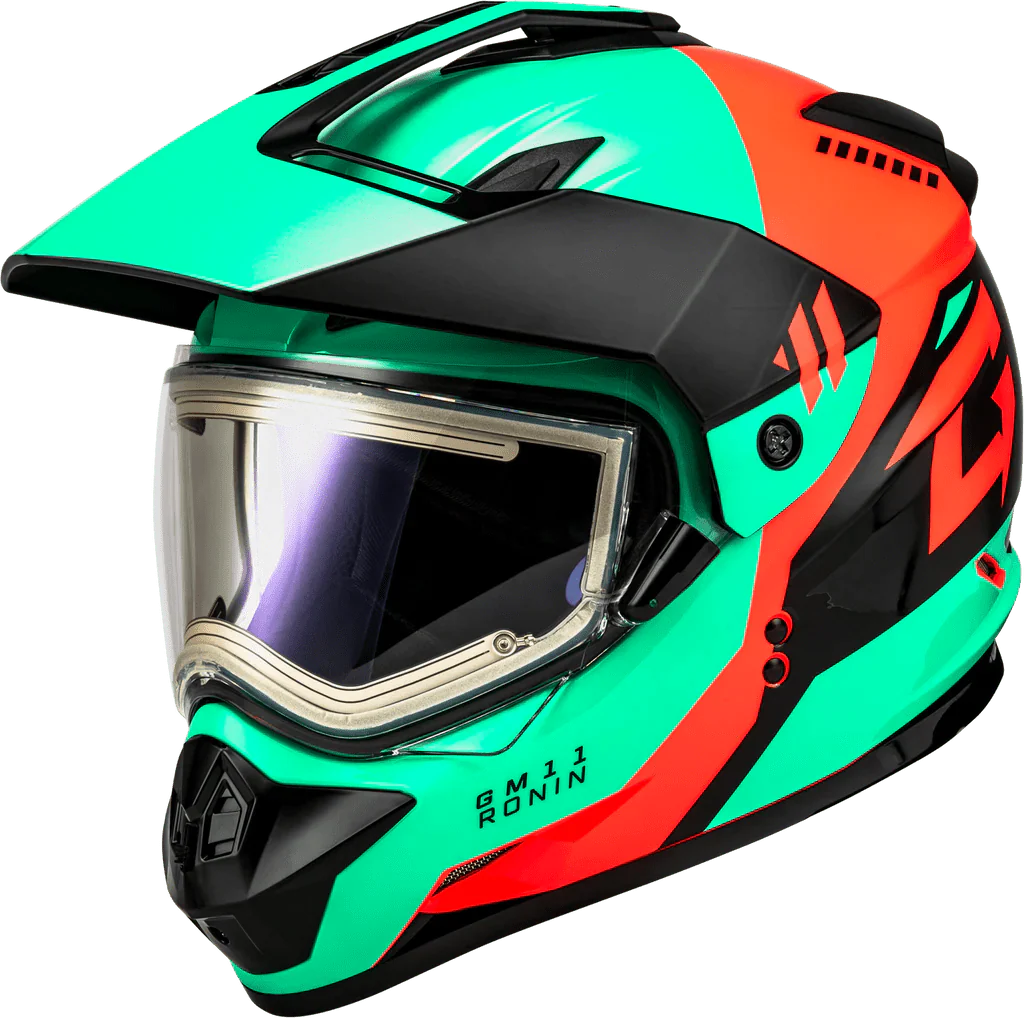 Gmax GM-11S Ronin Snow Helmet with electric shield and cold-weather features for dual-sport riding