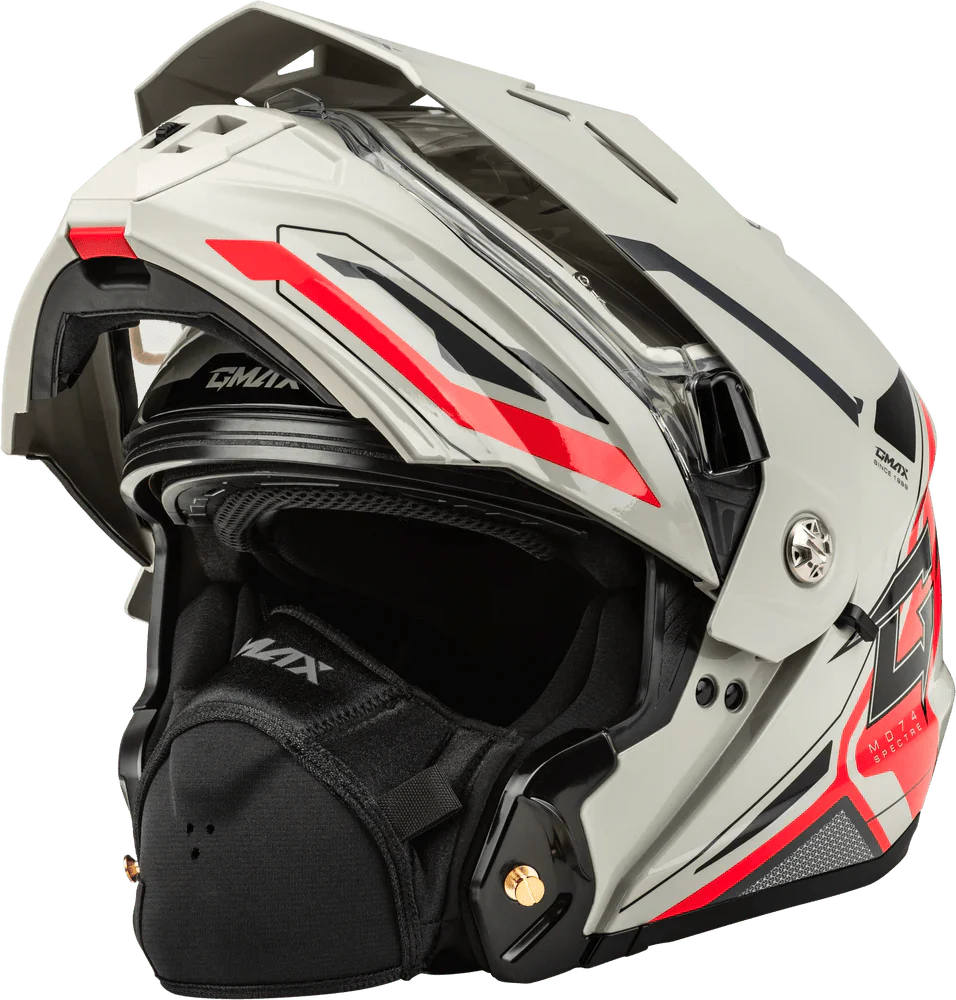 Gmax MD74S Spectre snow helmet with electric shield and modular flip-up design for winter riding safety and comfort
