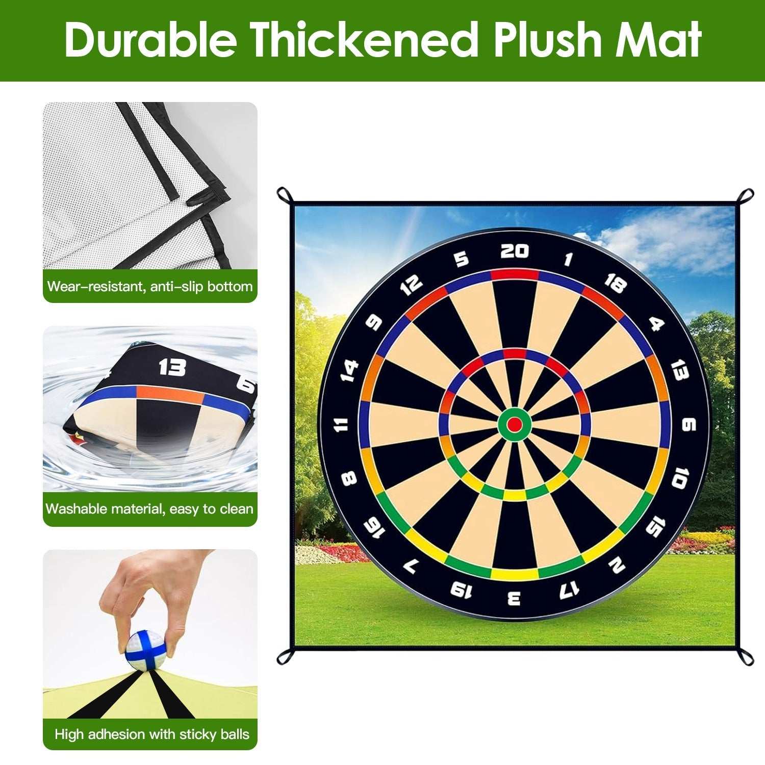 Golf Chipping Dart Game mat set with sticky balls and ground stakes for backyard play