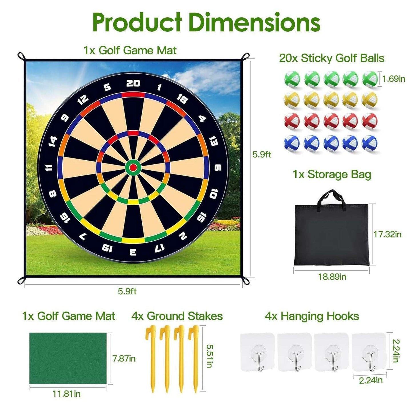 Golf Chipping Dart Game Mat Set with sticky balls and ground stakes for indoor and outdoor play
