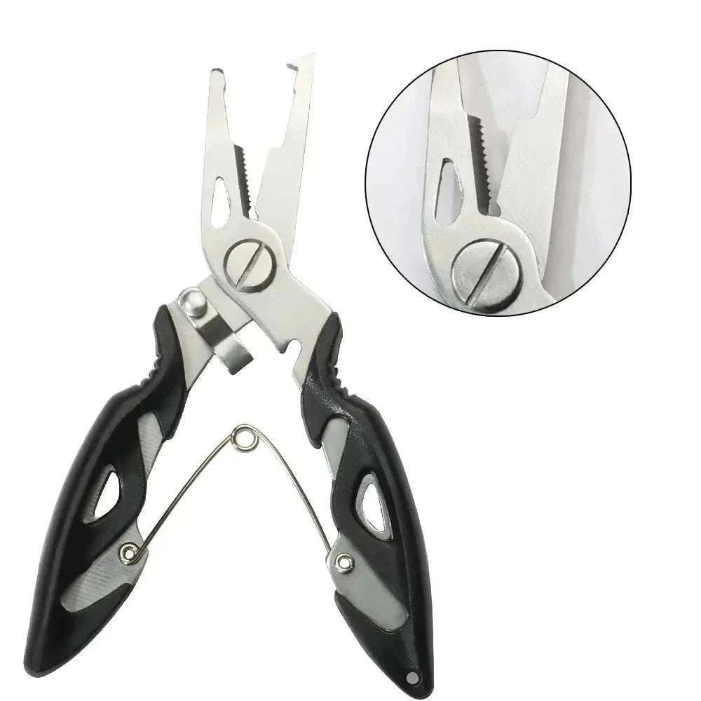 High Concerned Fishing Pliers with serrated nose, spring-assisted jaw, and split ring opener for versatile fishing tasks