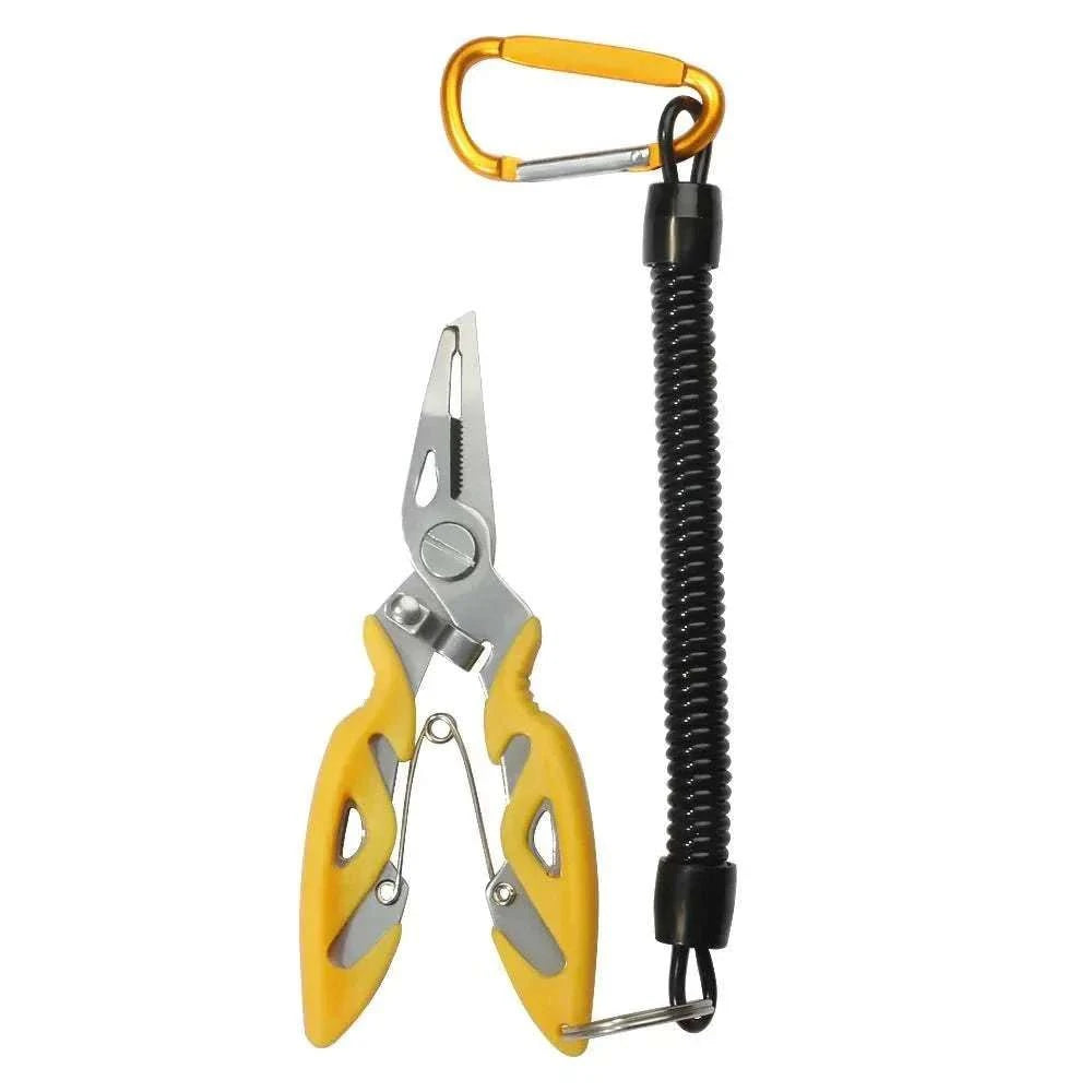 High Concerned Fishing Pliers hook remover with serrated nose, spring-assisted jaw, and split ring opener in multiple colors