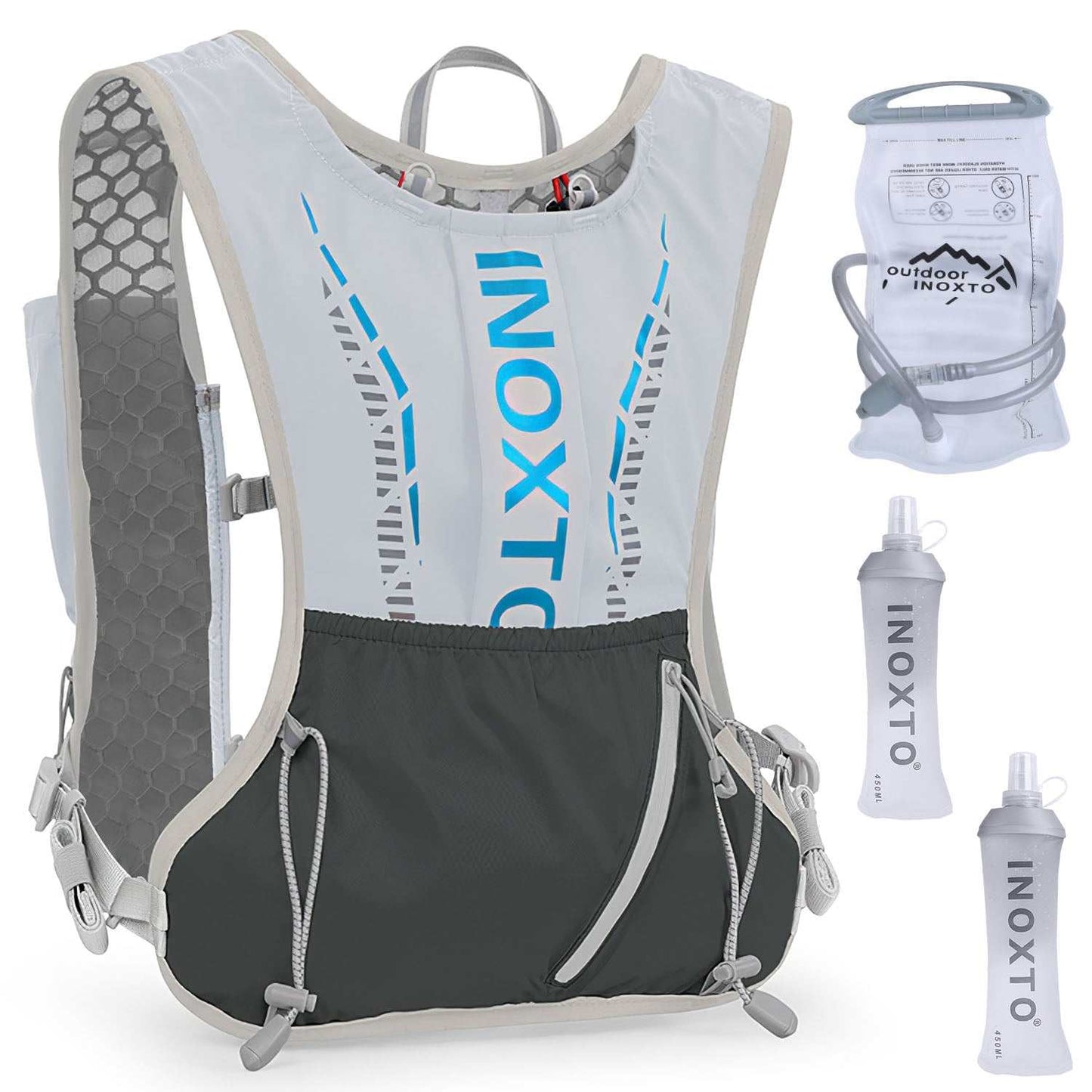 Hydration vest running backpack with breathable mesh and multiple water bladders for trail running