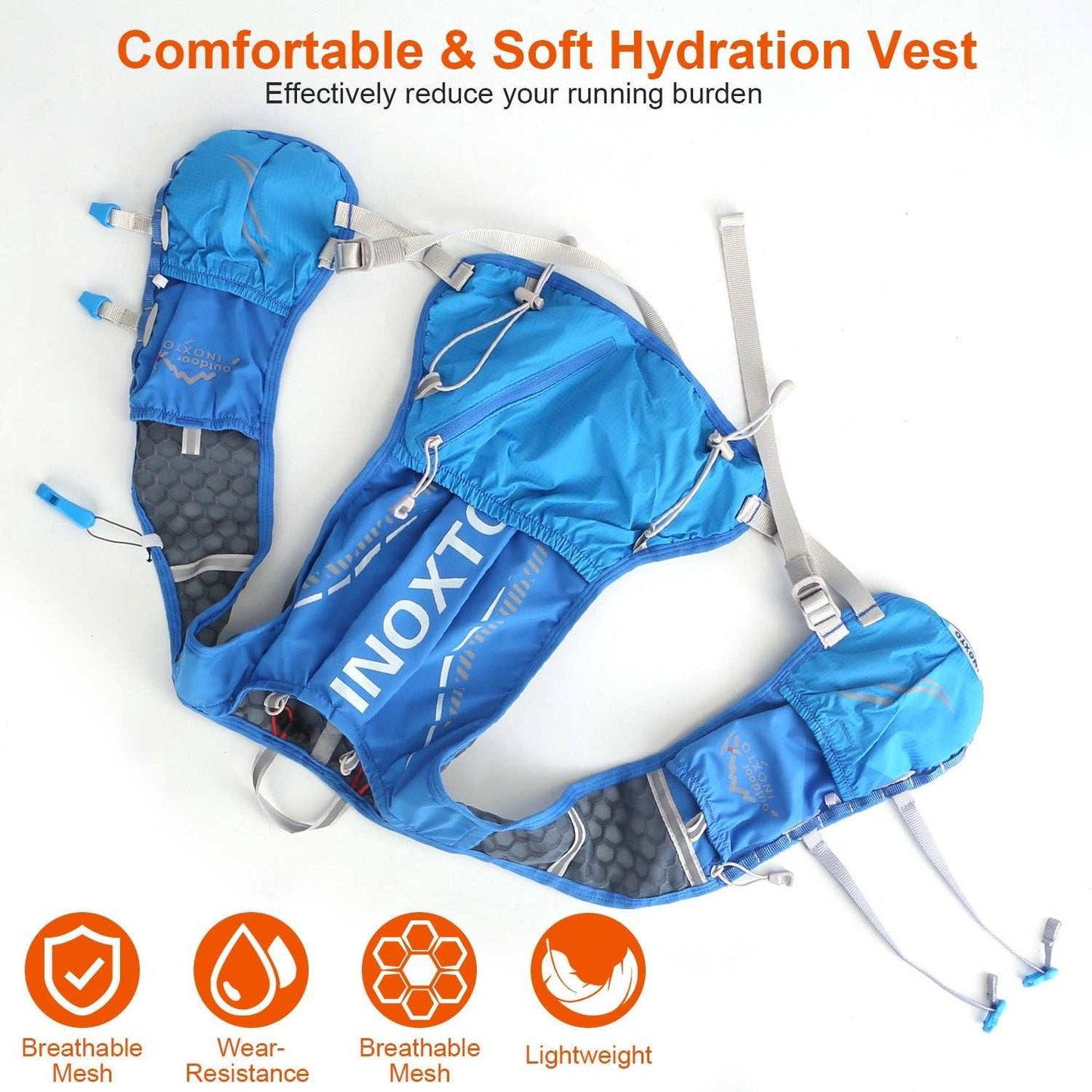 Hydration vest running backpack with water bladders, breathable mesh and adjustable straps for trail running