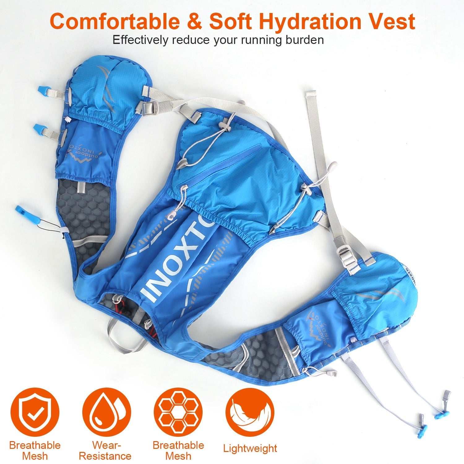 Hydration vest running backpack with water bladders, breathable mesh and adjustable straps for trail running